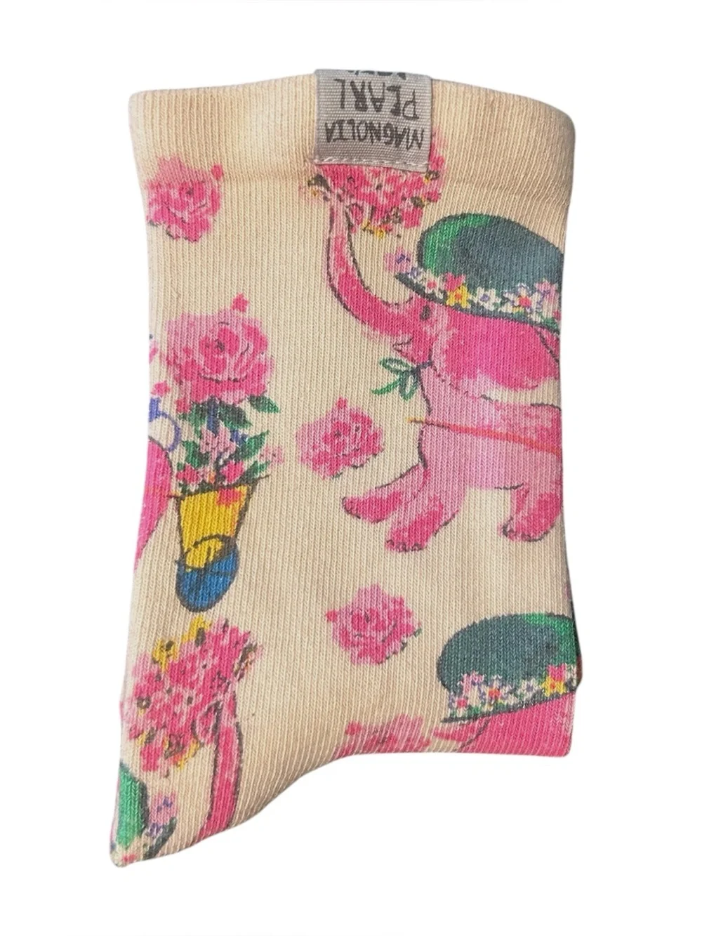 Magnolia Pearl Special delivery Elephant floral print socks cotton crew length - Picture 3 of 6
